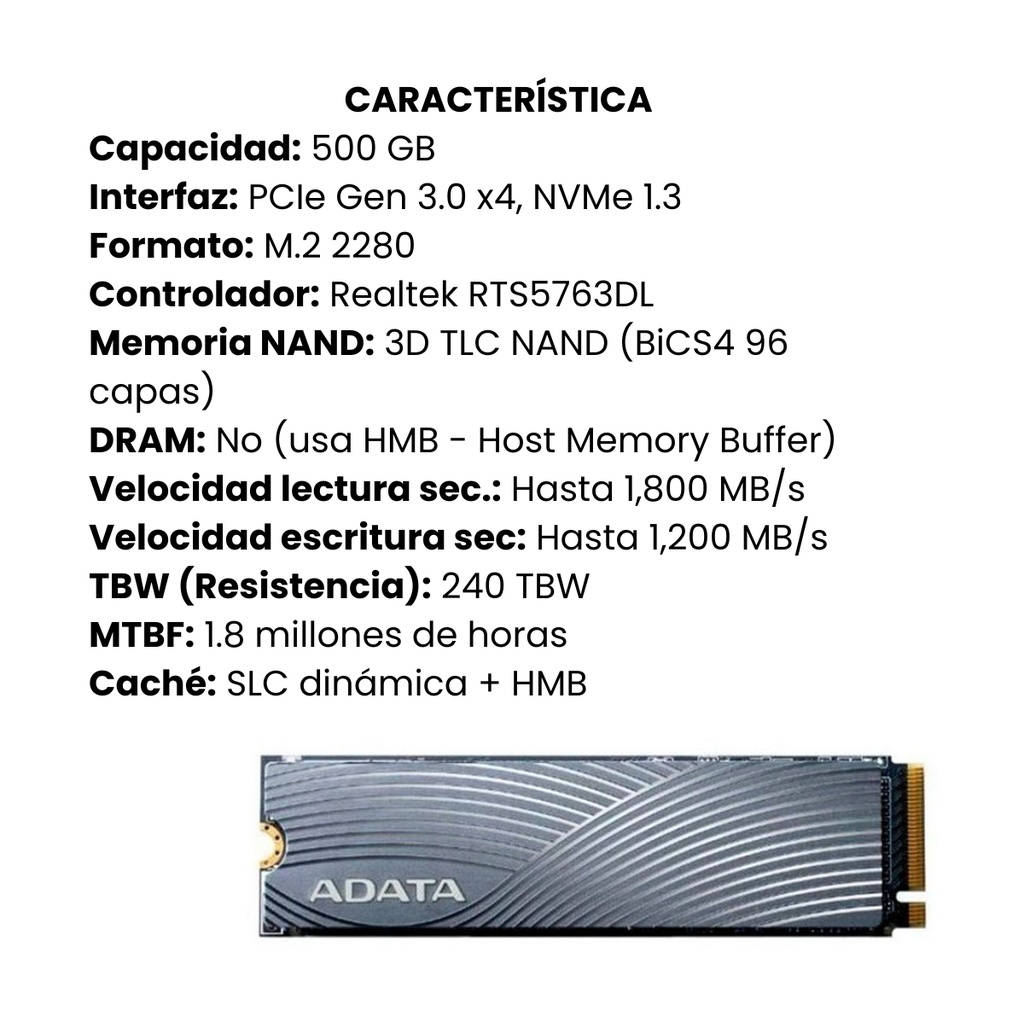 Disco sólido SSD interno Adata Swordfish 500GB PCIE