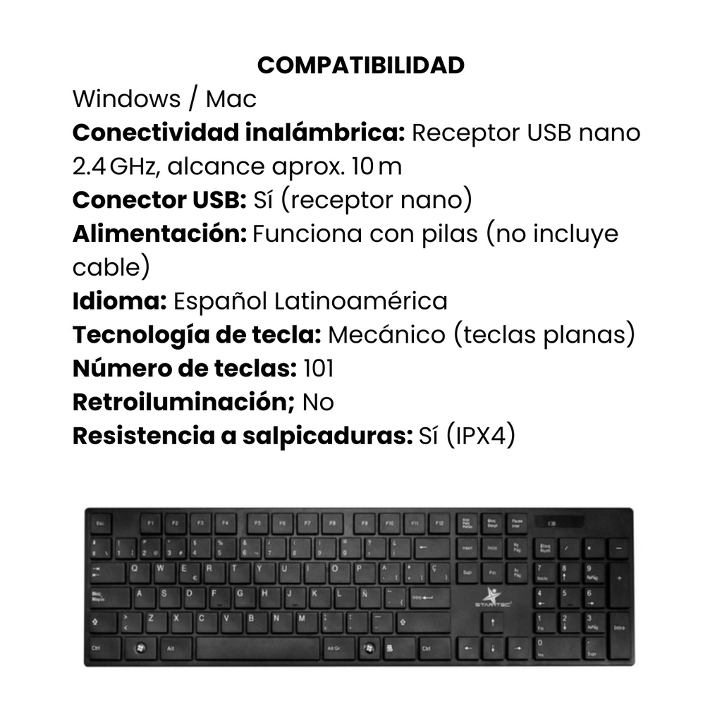 Teclado Inalambrico Star Tec St-Kb-689 Negro