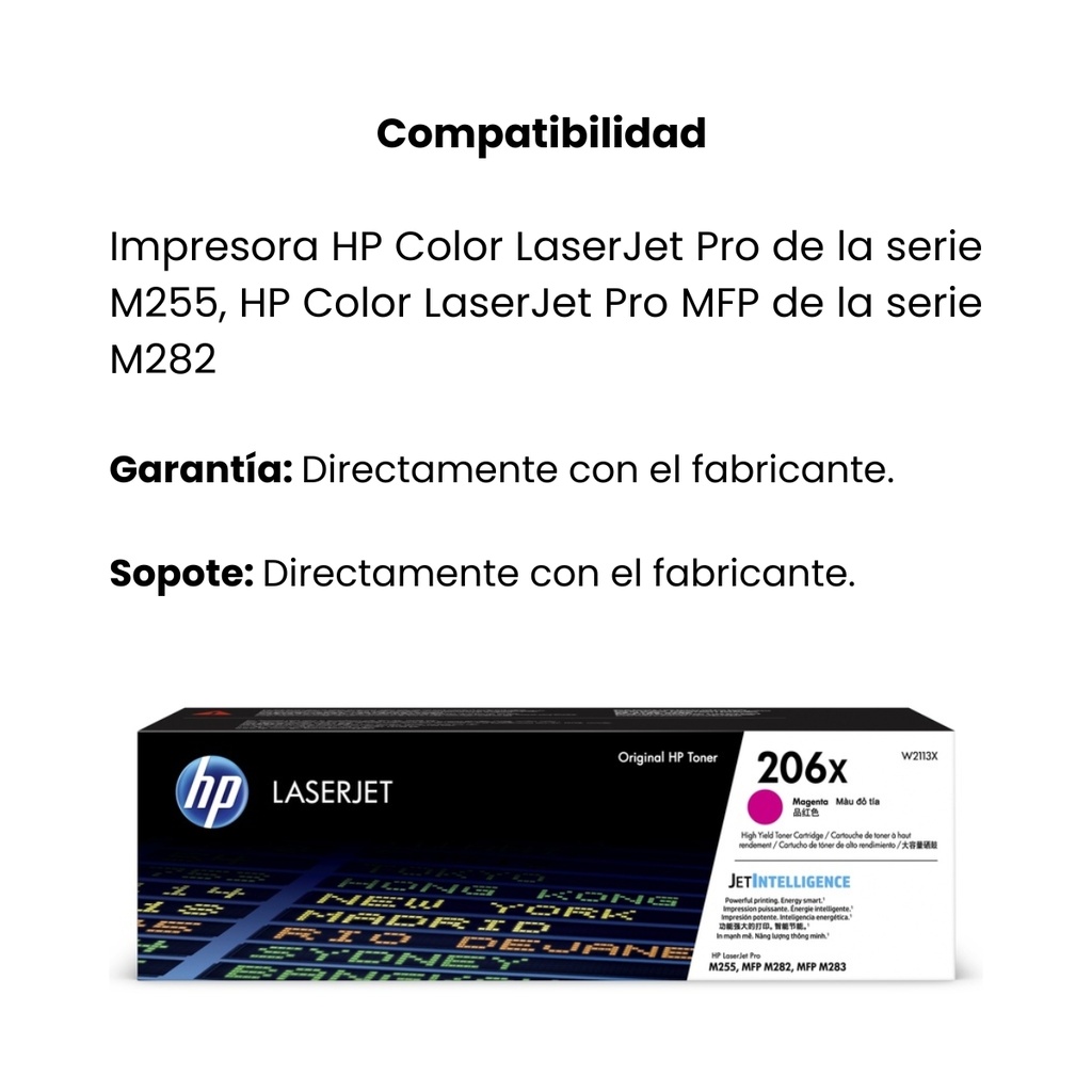 Cartucho Original de Tóner Hp 206X Alto Rendimiento Magenta, 2.450 Páginas
