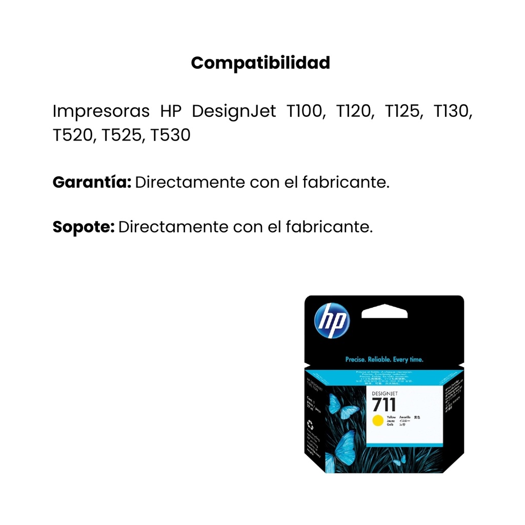 Cartucho Original De Tinta Hp 711 Amarillo, 29ml