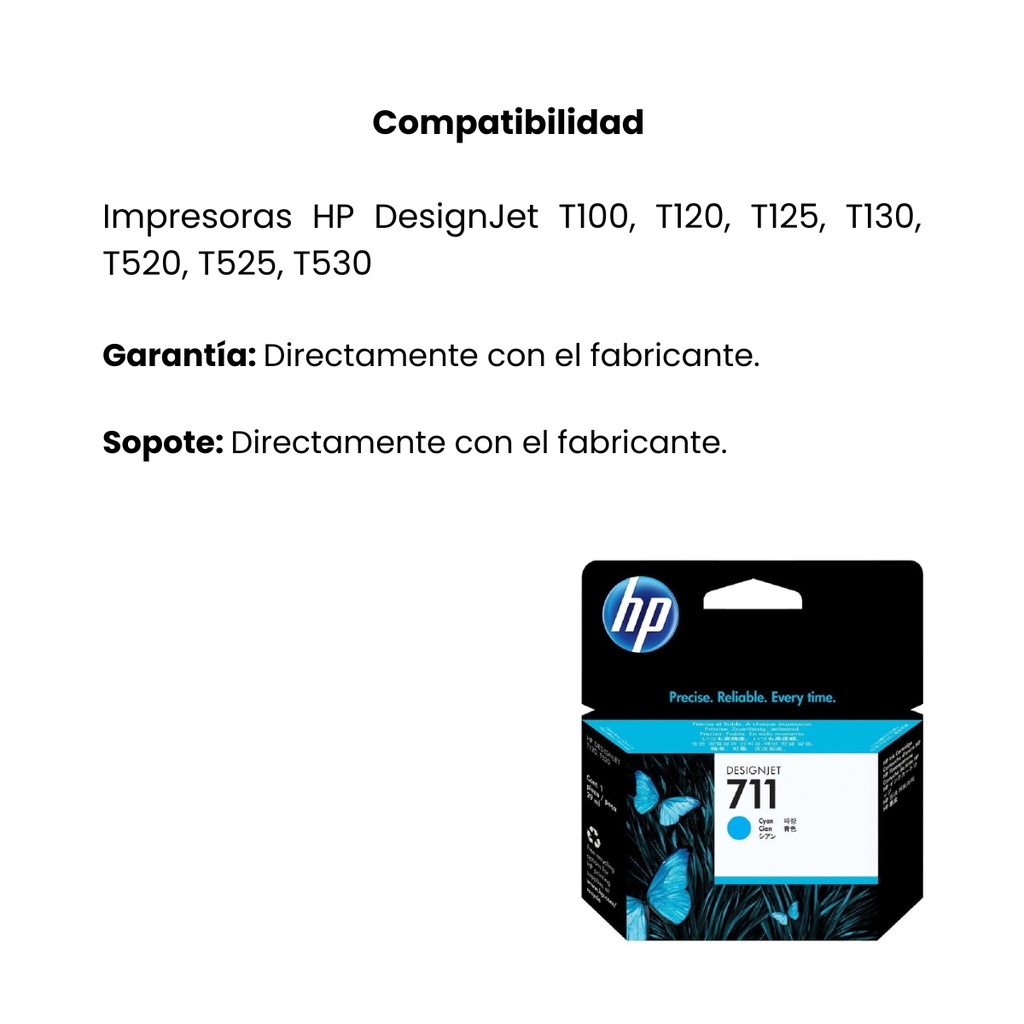 Cartucho Original De Tinta Hp 711 Cian, 29 ml