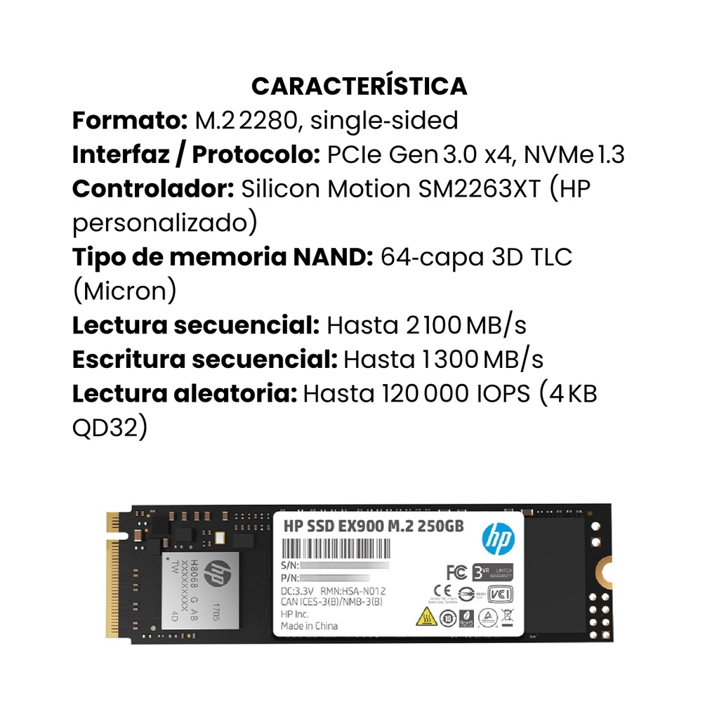 Disco Duro De Estado Solido SSD Hp 250Gb Ex900 M.2 PCIe
