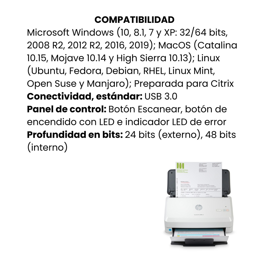 Escaner Hp Scanjet Pro 2000 s2 con Alimentación de Hojas