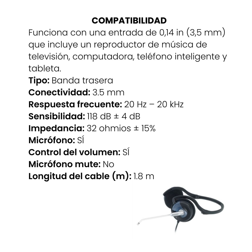 Audífono Genius Diadema HS-300N 1 Plug 3.5mm -  Negro