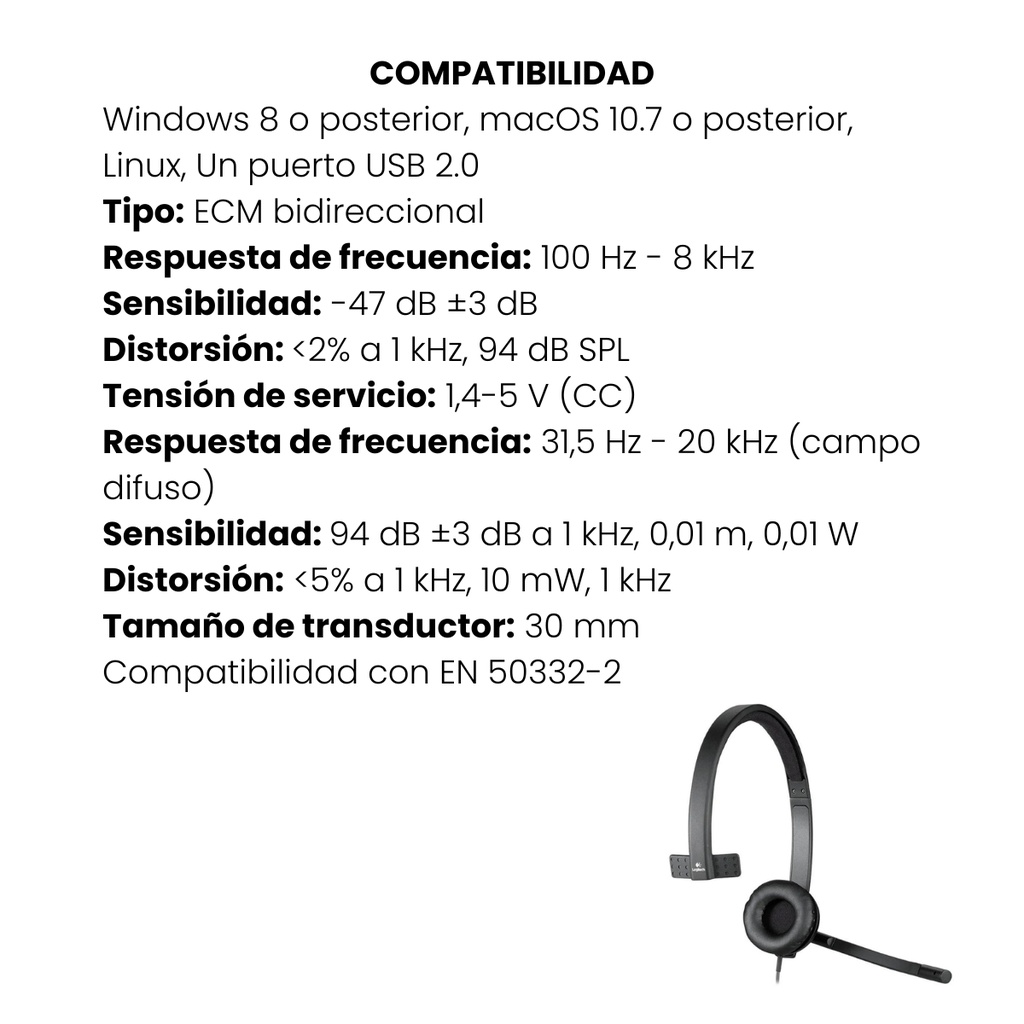 Diadema LOGITECH H570e -Negro