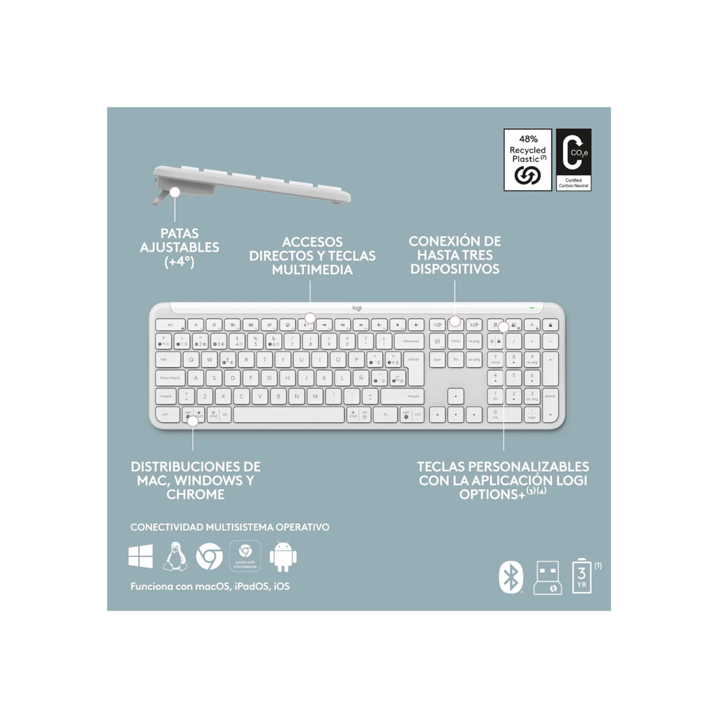 Teclado Logitech K950 Signature Slim Bluetooth-Inalambrico Blanco