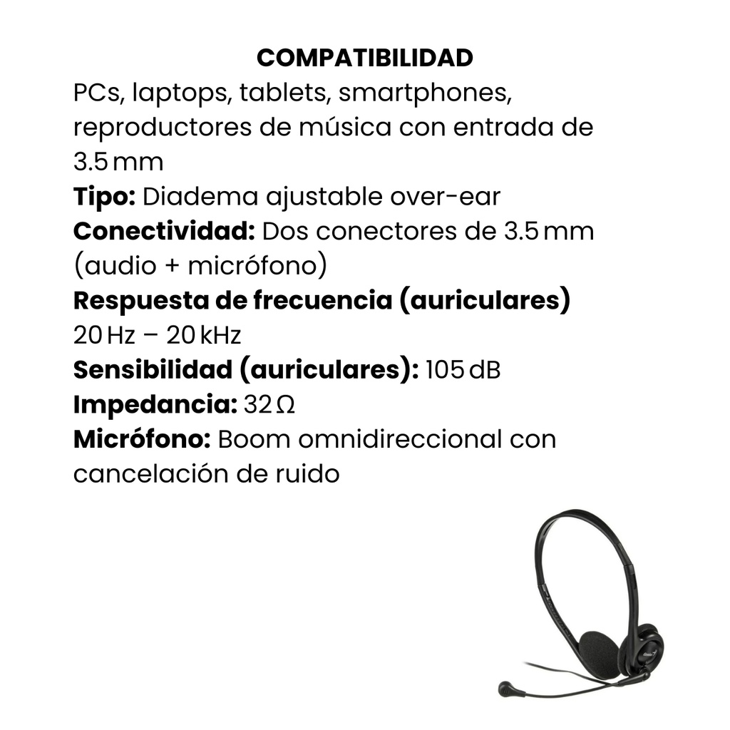 Audífono Diadema Genius Con Micrófono HS-200C 2 Plug 3.5mm - Negro