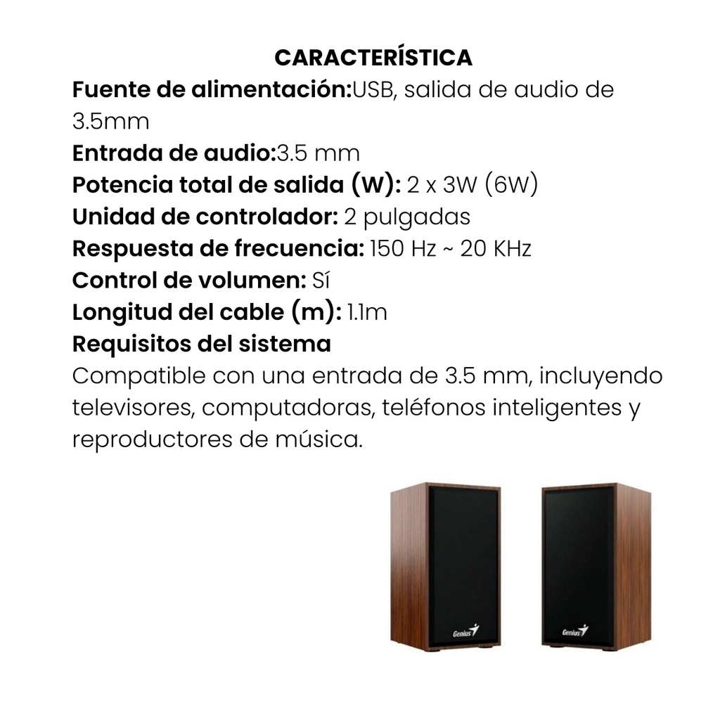 Parlantes Genius Sp hf180 USB 4W Power WoodParlantes Genius Sp hf180 USB 4W Power Wood