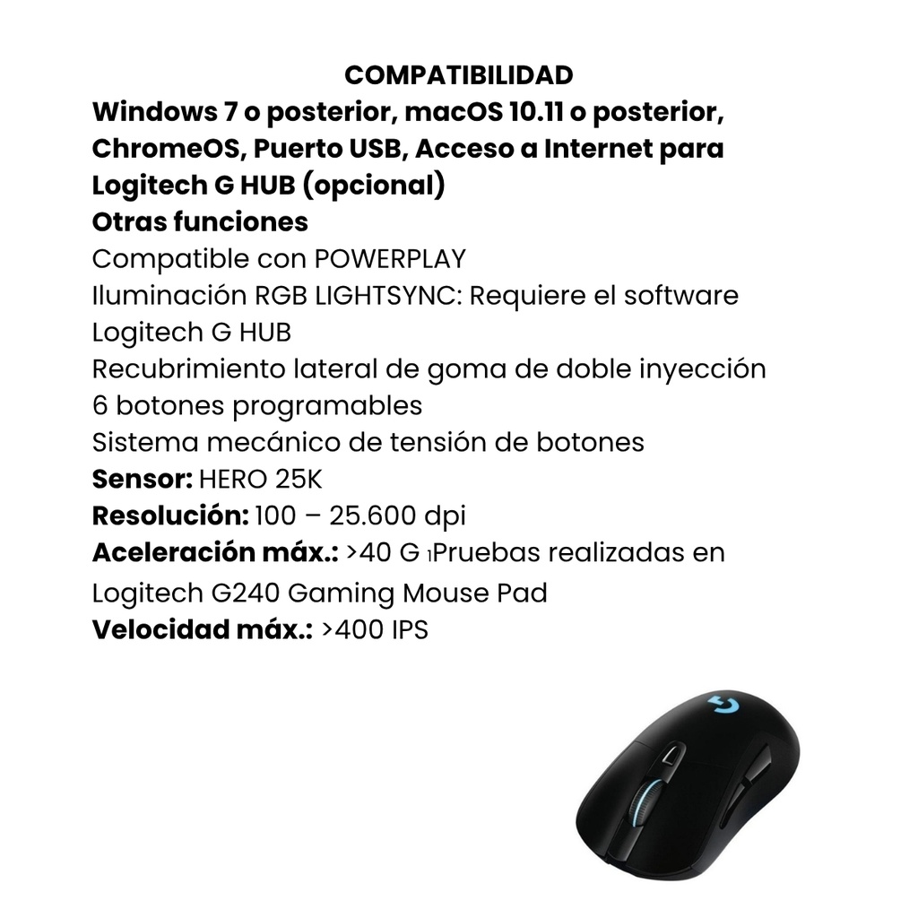 Mouse Inalámbrico G703 LIGHTSPEED  Gaming Negro