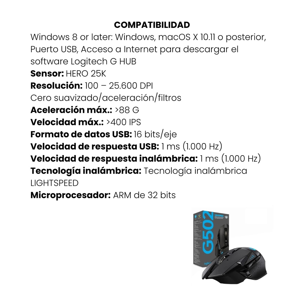 Mouse Gamer Inalámbrico LOGITECH G502 Lightspeed Gaming Negro