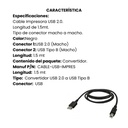 Cable Usb 2.0 De 1,5 Mts Para Impresora Negro