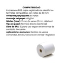 Rollo Papel Termico De 80Mm x 60Mts X 60 UND