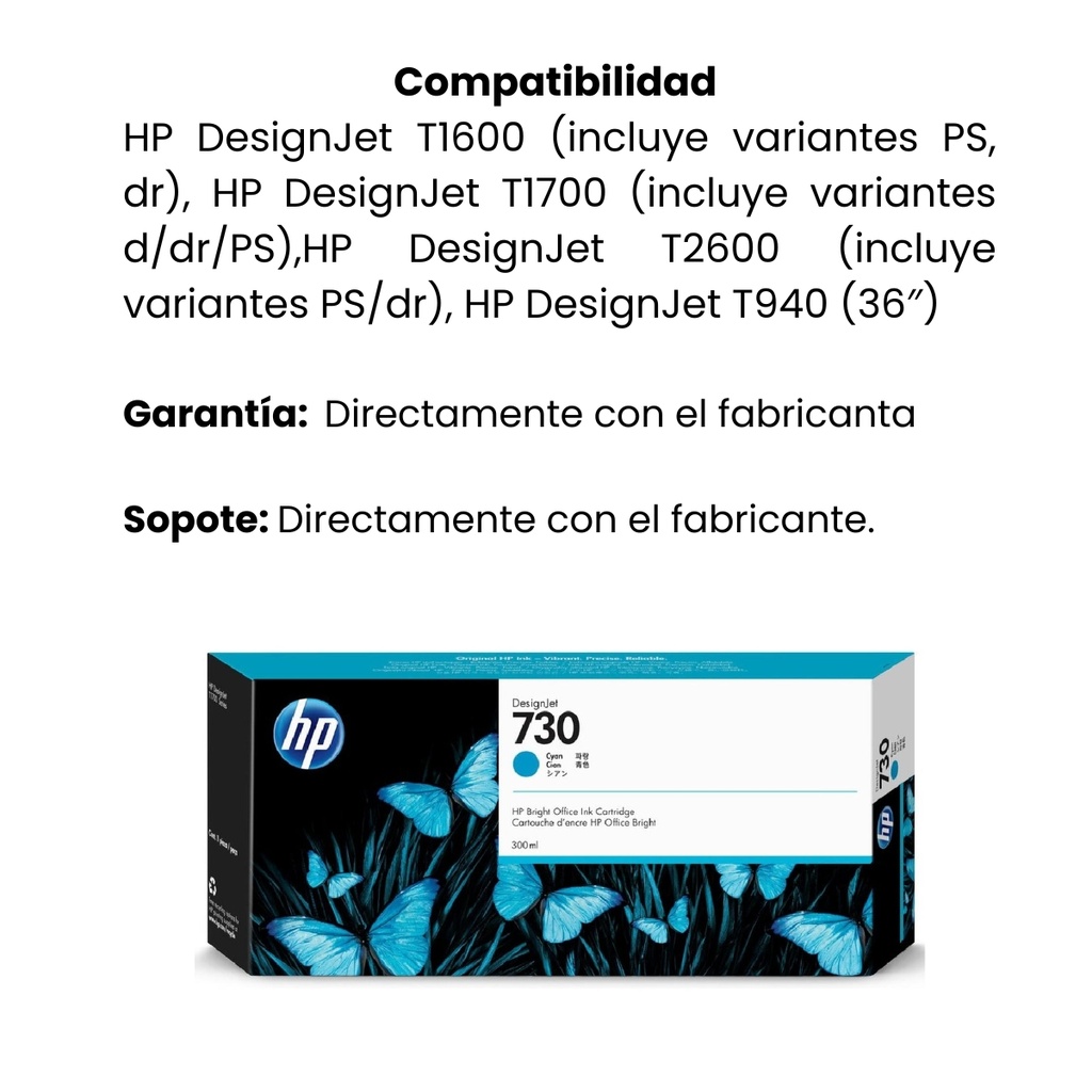 Cartucho Original De Tinta Hp 730 Cian, 300 Ml