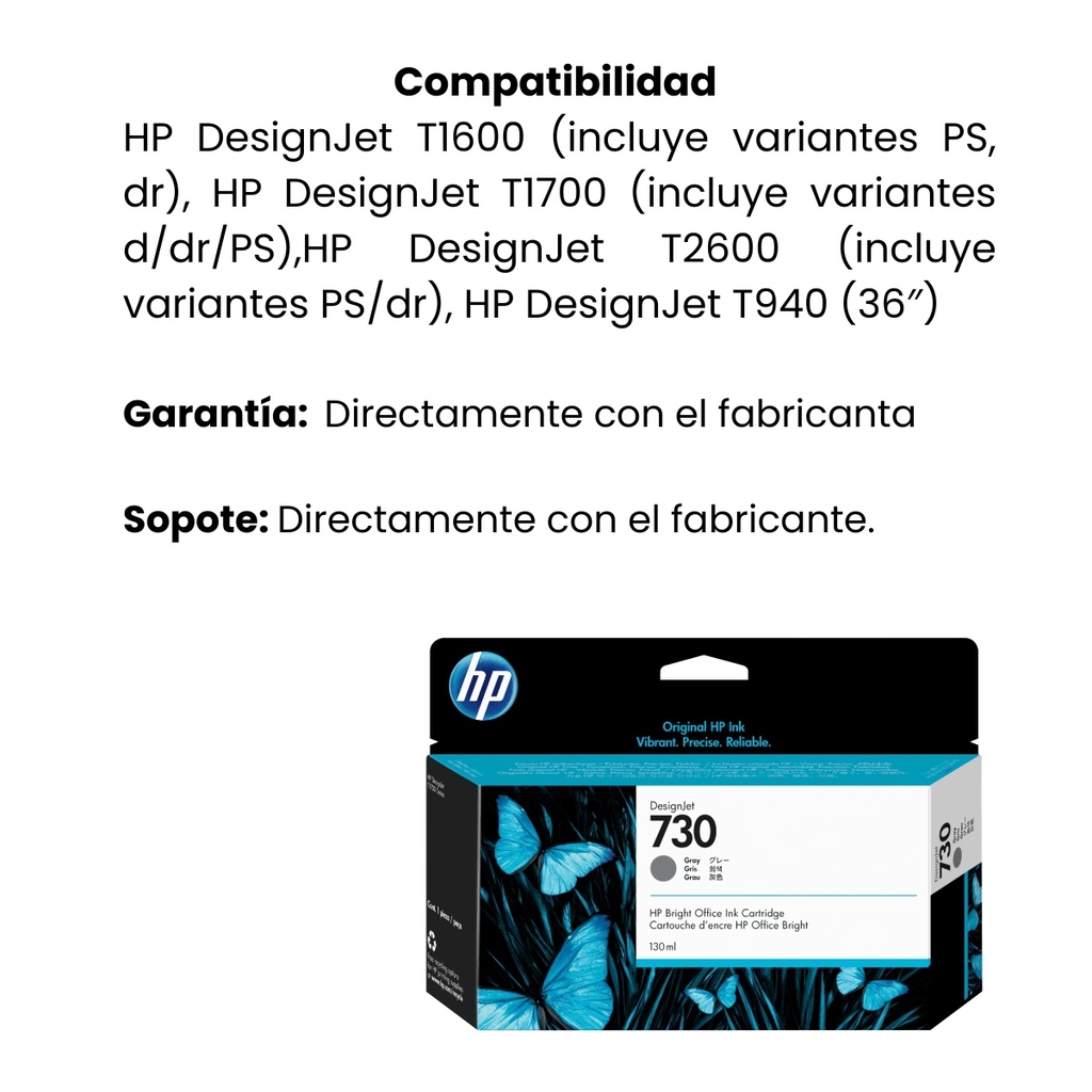 Cartucho HP 730 Gris 130 ml