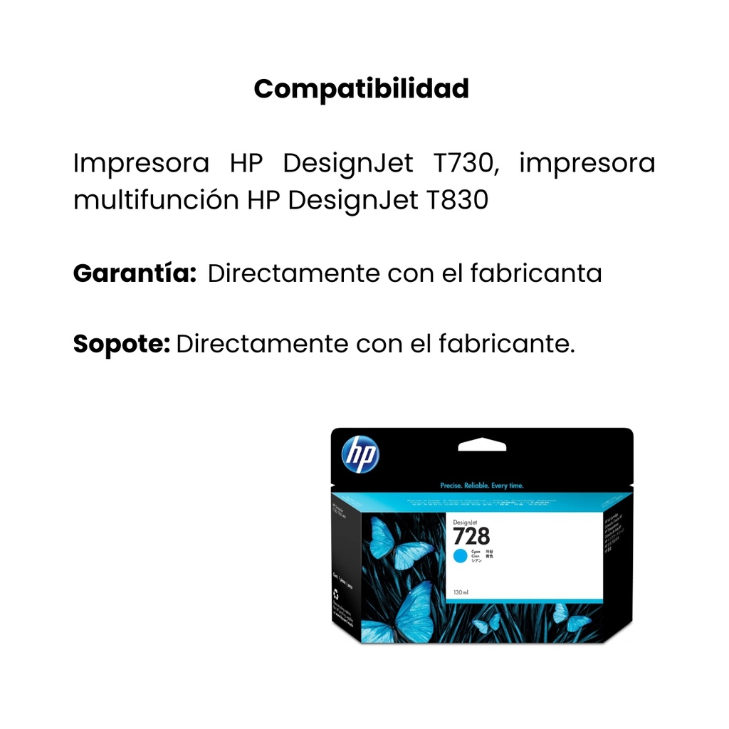 Cartucho Original De Tinta Hp 728 Cian, 130ml