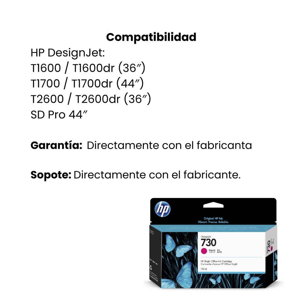 Cartucho Original De Tinta Hp 730 Magenta, 300 Ml