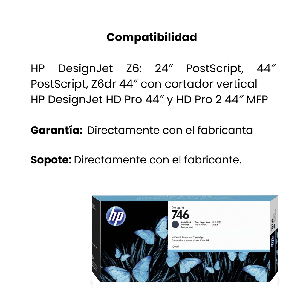 Cartucho Original De Tinta HP 746  Matte Black 1.000 Páginas 300 ml