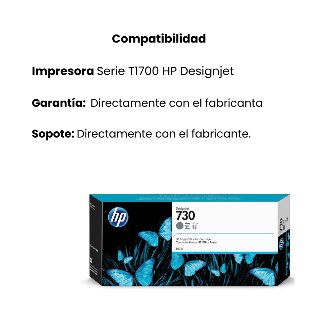 Cartucho Original De Tinta Hp 730 Gris, 300 Ml