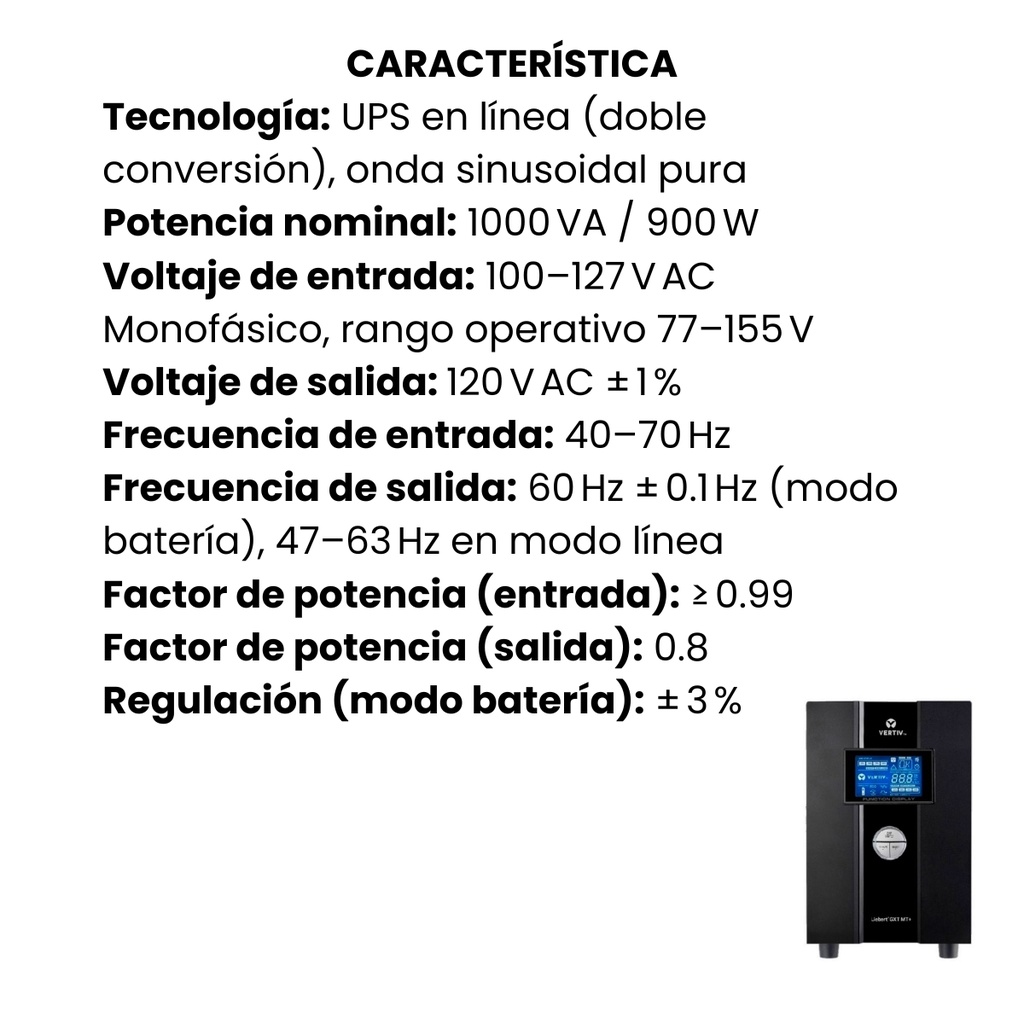 Ups online torre vertiv gxt mt+ 1000 va	