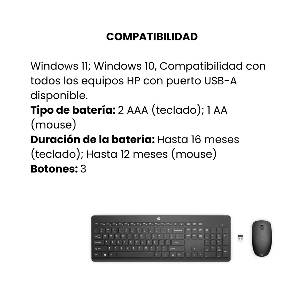Combo Original Teclado y Mouse Inalámbrico Hp 235 Negro