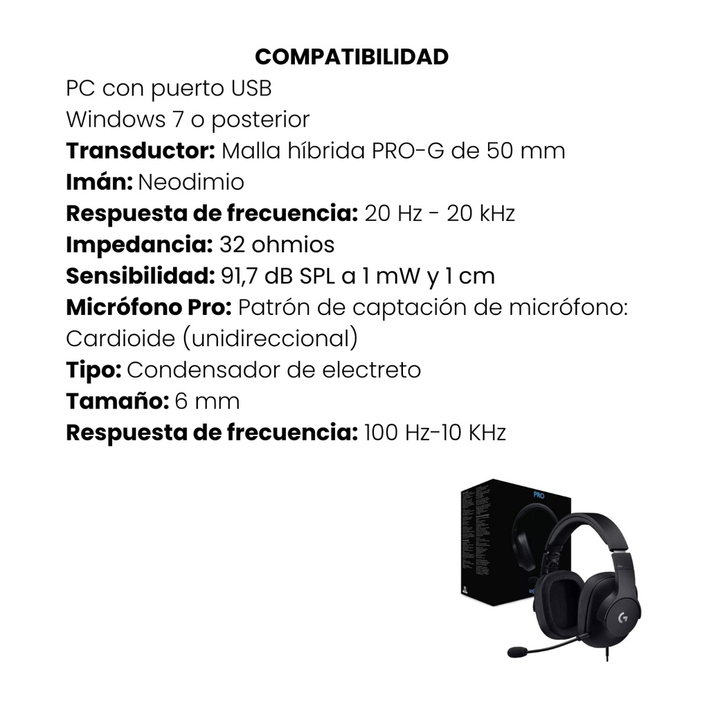DIADEMA GAMER INALÁMBRICA LOGITECH G PRO HEADSET NEGRA