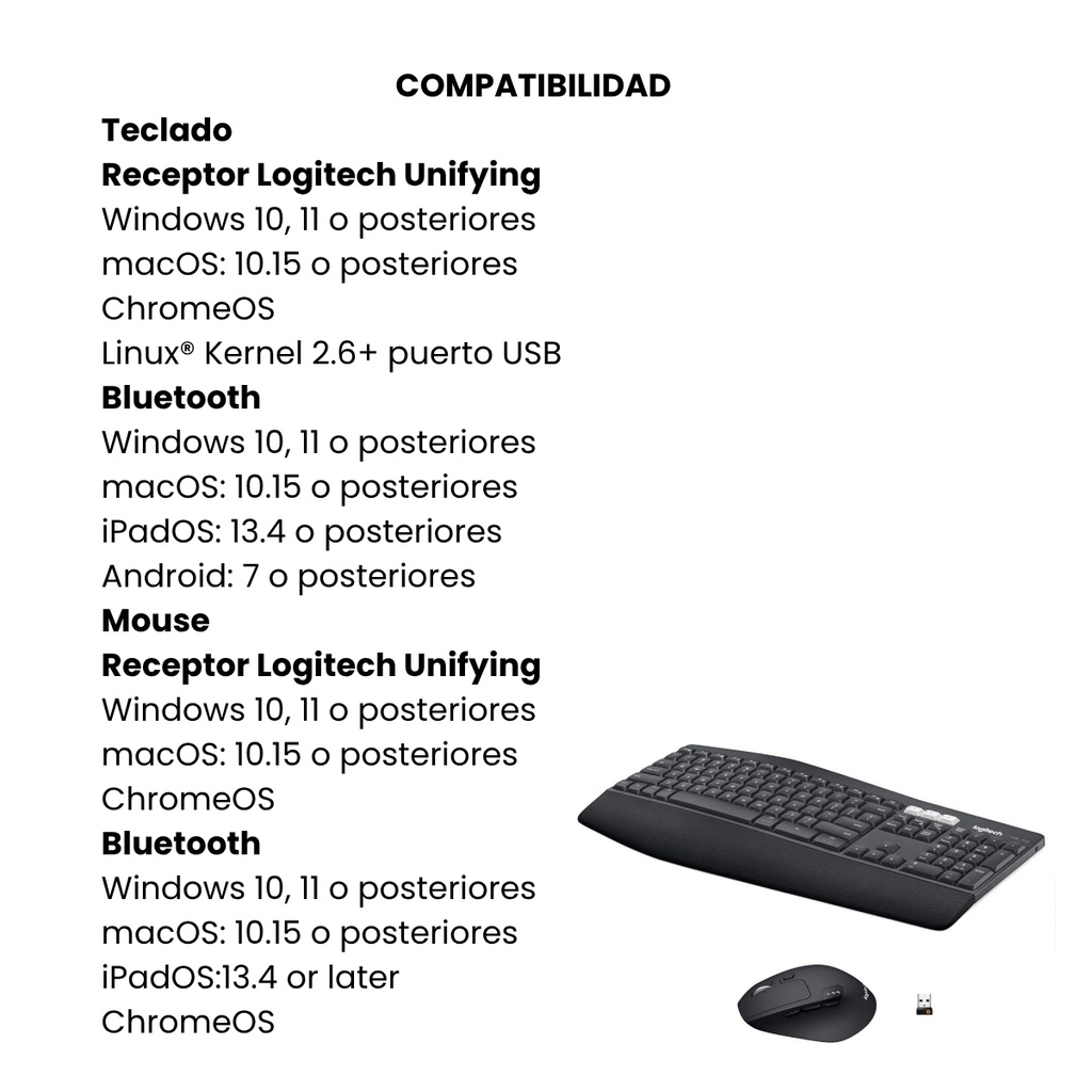 Combo Teclado y Mouse Logitech Inalámbrico Multidispositivo MK850 Negro
