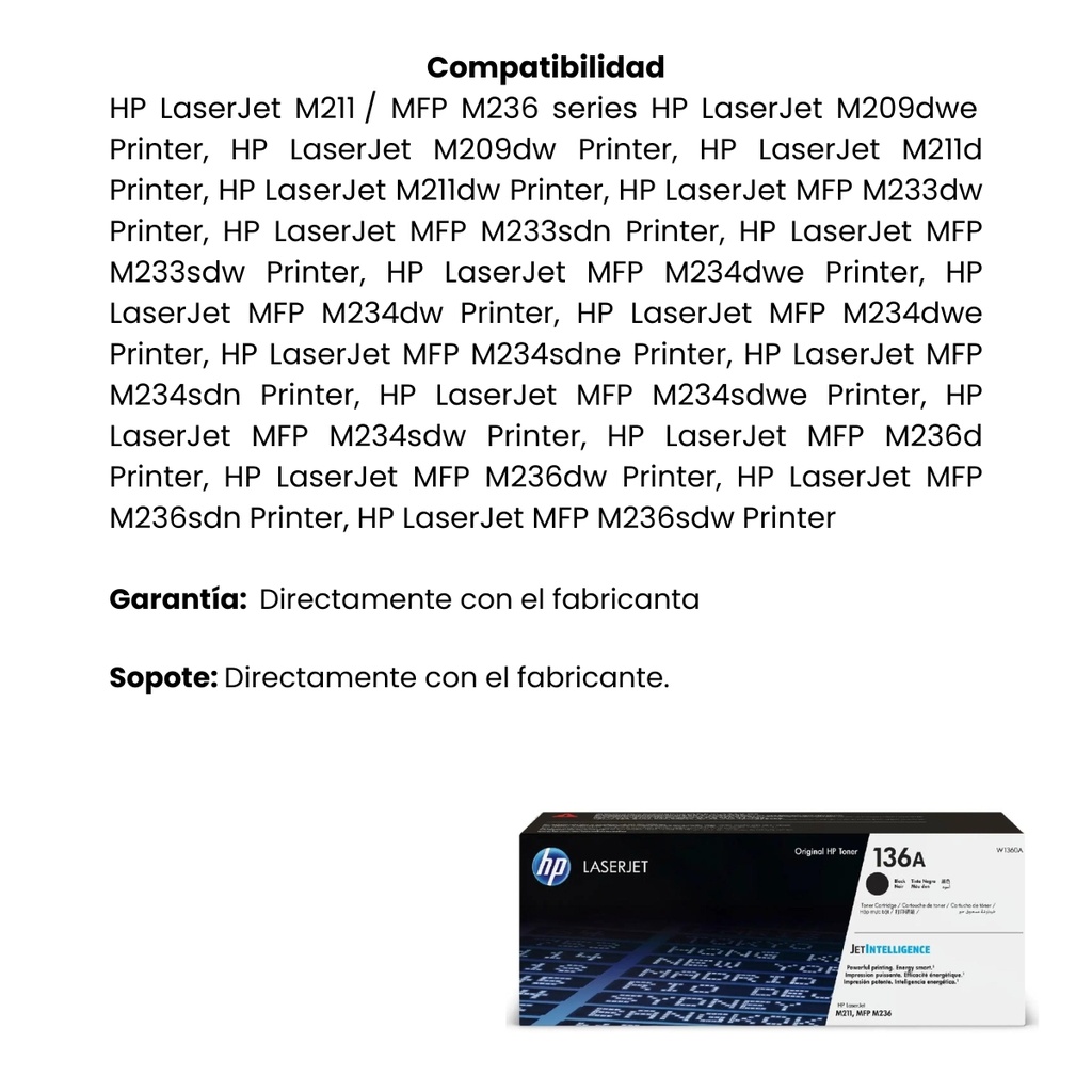 Cartucho Original De Tóner Hp 136A Negro, 1.150 Páginas