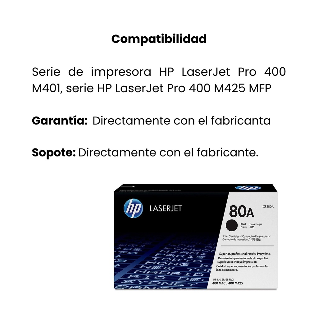 Cartucho Original De Tóner Hp 80A Negro, 2.560 Páginas
