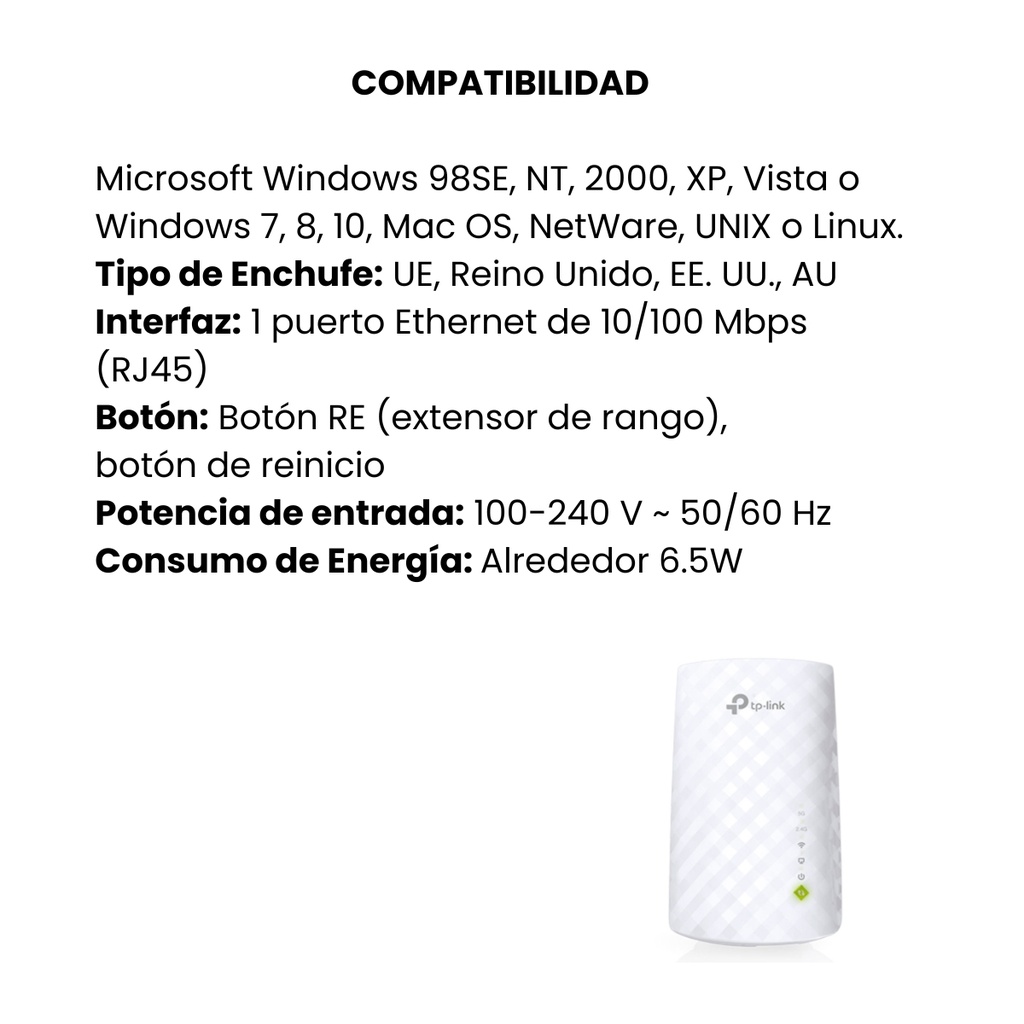 Extensor de Rango TPLINK Inalámbrico de Pared Doble Banda Ac750 - Blanco