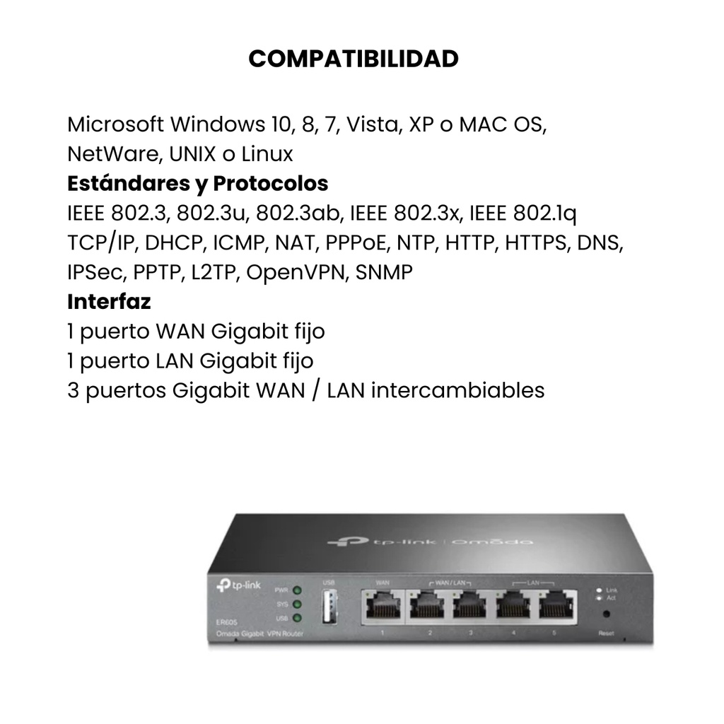 Router Vpn Multi-wan Gigabit Omada Tl - Er605 Gris