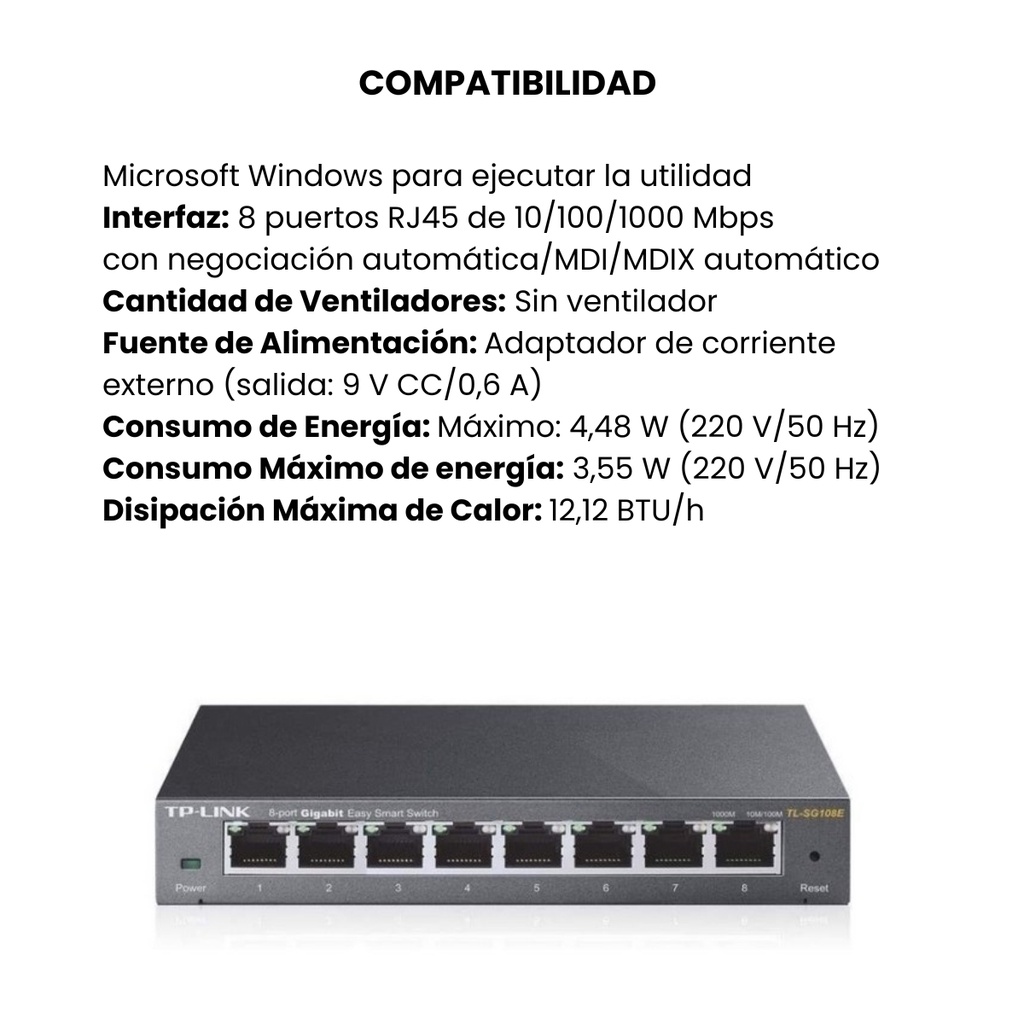 SwitchTP-LINK  denteligente Sencillo  8 puertos Gigabit