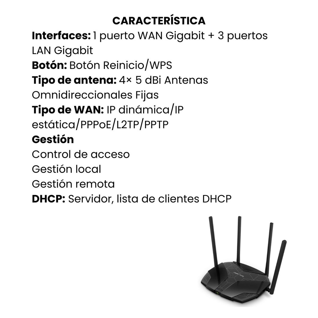 Router Mercusys AX1800 Dual-Band Wi-Fi 6 MR70X Negro