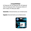 Cartucho Original De Tinta HP 664 Negra 120 Páginas 2 ml