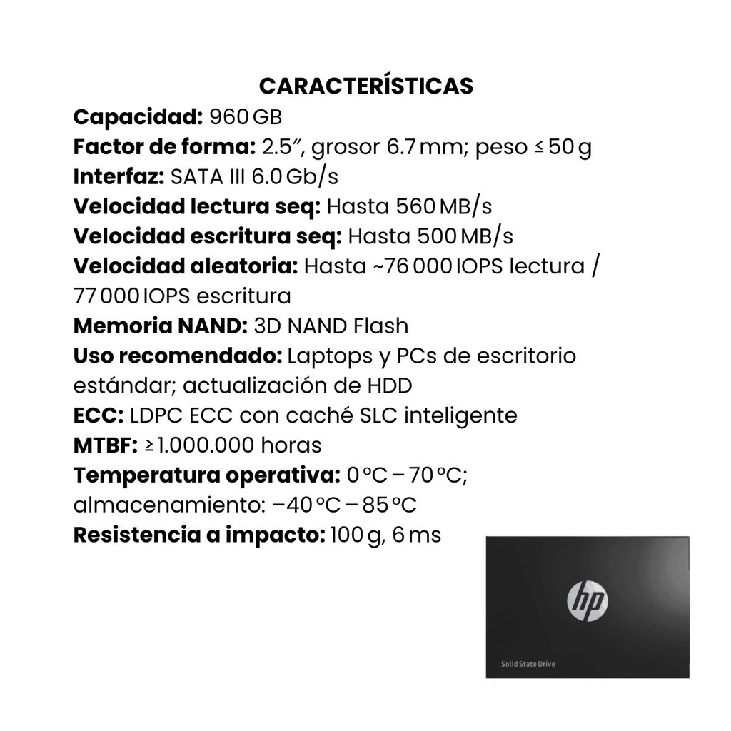 DISCO SSD HP S650 SATA 2.5" 960GB