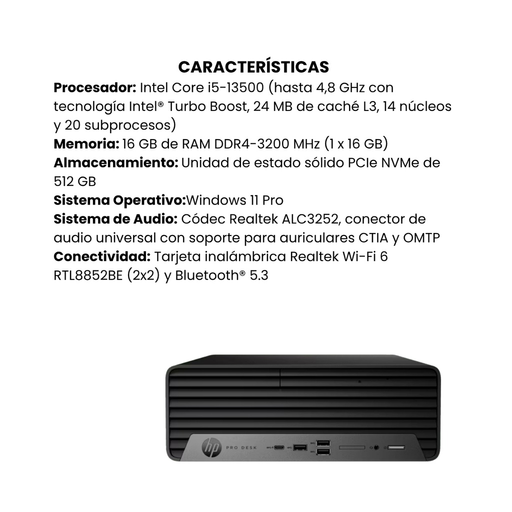 Computador De Escritorio Hp Pro 400 G9 Intel Core i5 16GB Ram SSD 512GB W11 Pro Negro