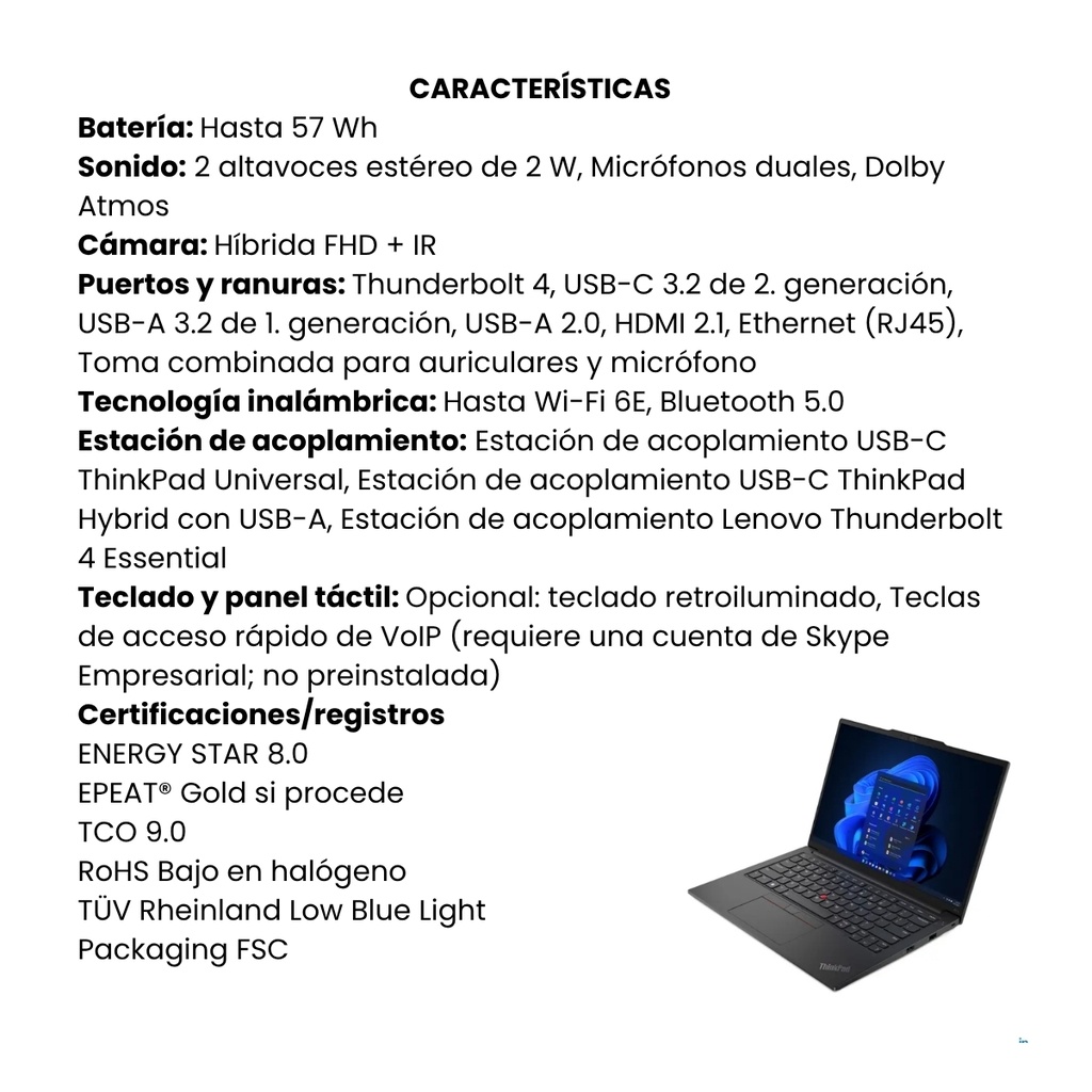 Portátil Lenovo Thinkpad E14 G5, Intel Core i5-1335U, 16GB, DD 512GB