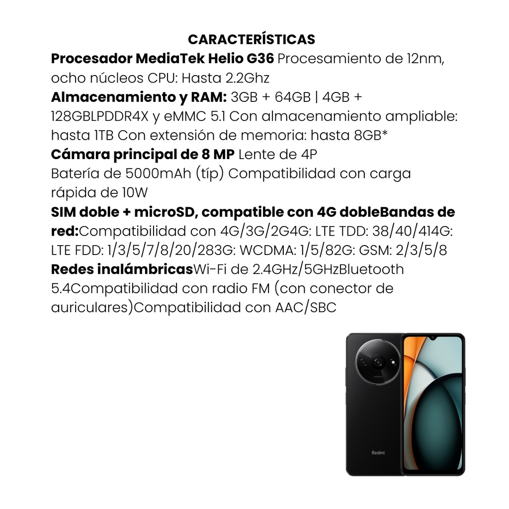 Celular Xiaomi Redmi A3 Midnight Black 3GB + 64GB (Colombia)