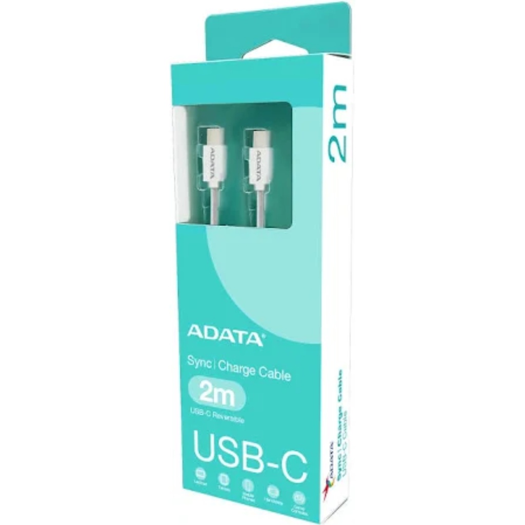 Cable Blanco USB-C ADATA CACC-200PN 2 Metros, 100W Soporta Carga Rápida PD3.0 Y QC3.0