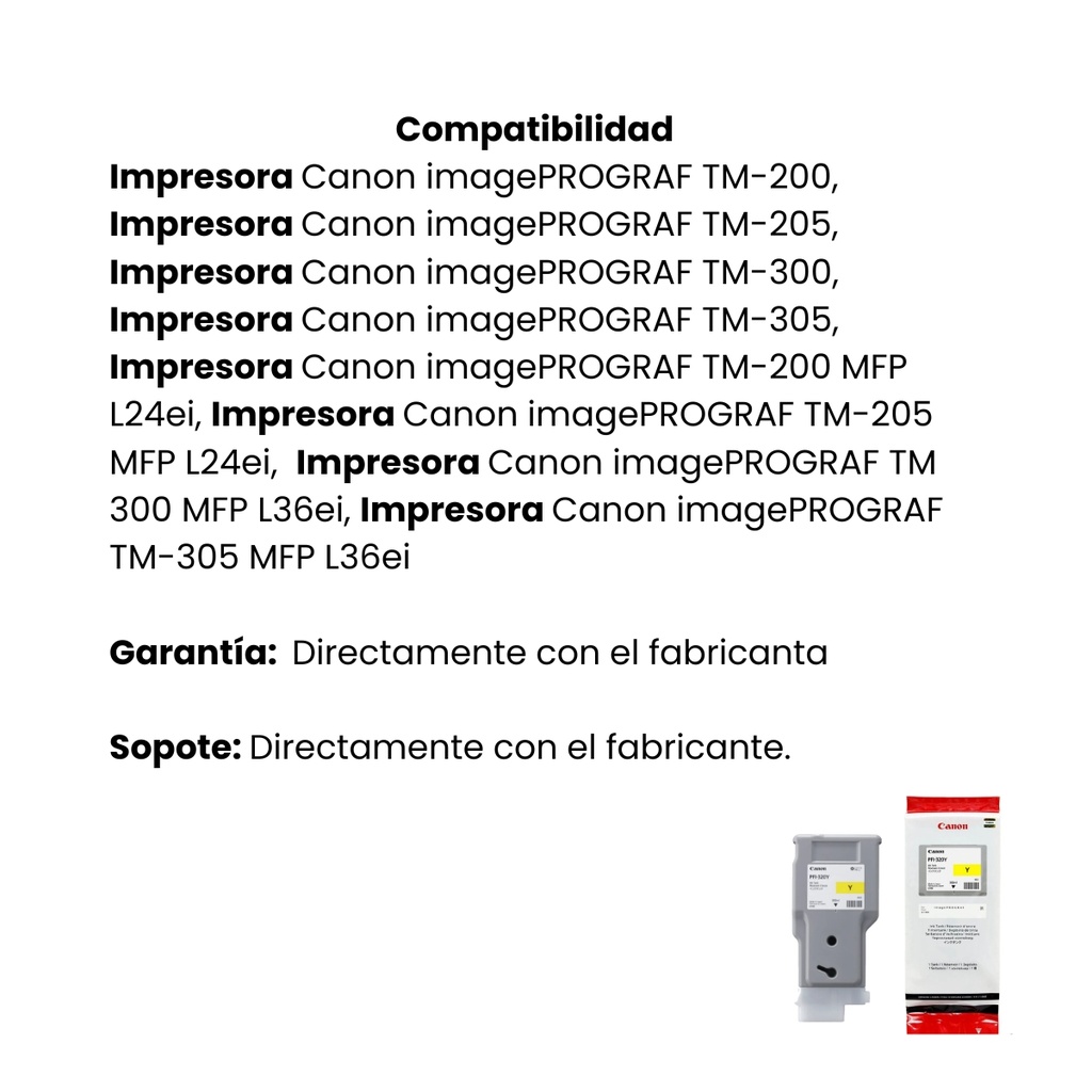 Tinta Canon PFI-320Y Pigmentada Amarilla Tank 300ml