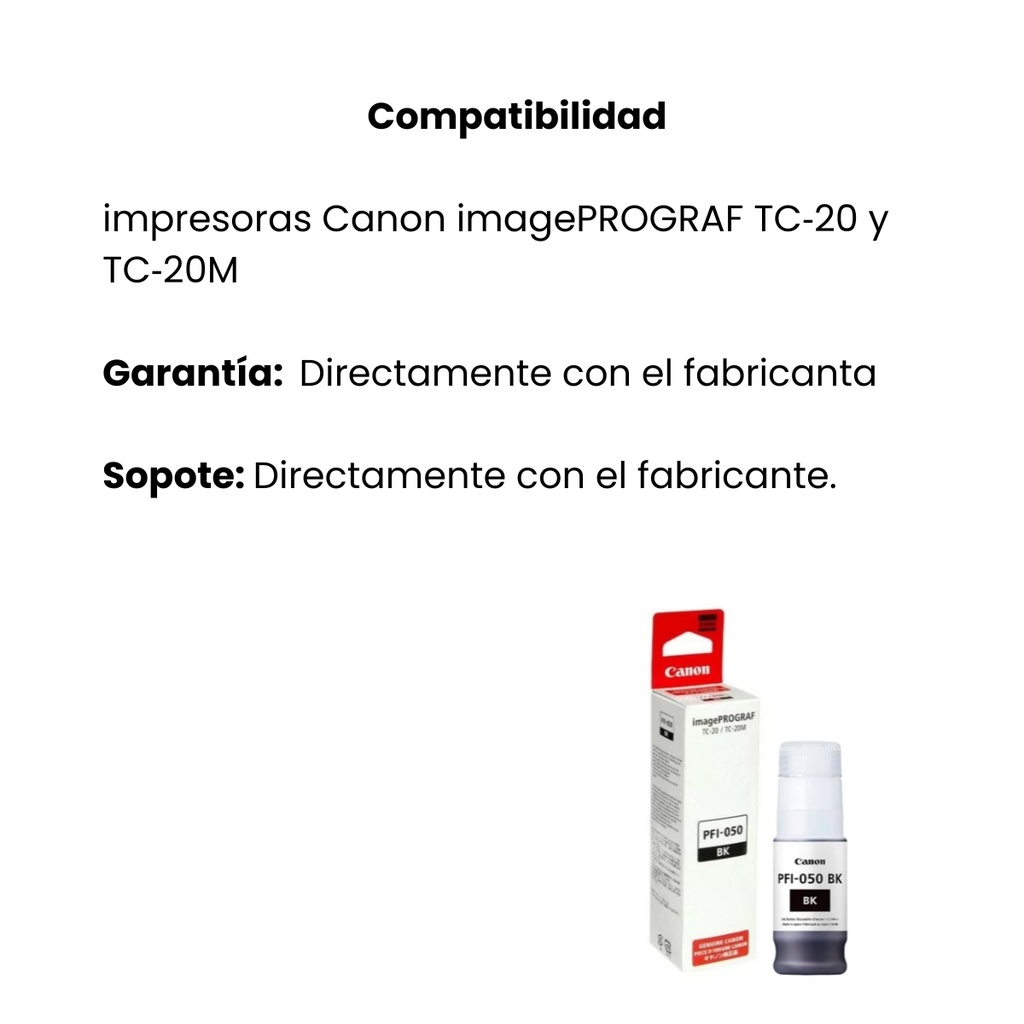 Tinta Canon PFI-050 BK Pigmentada Negro Tank 70ml