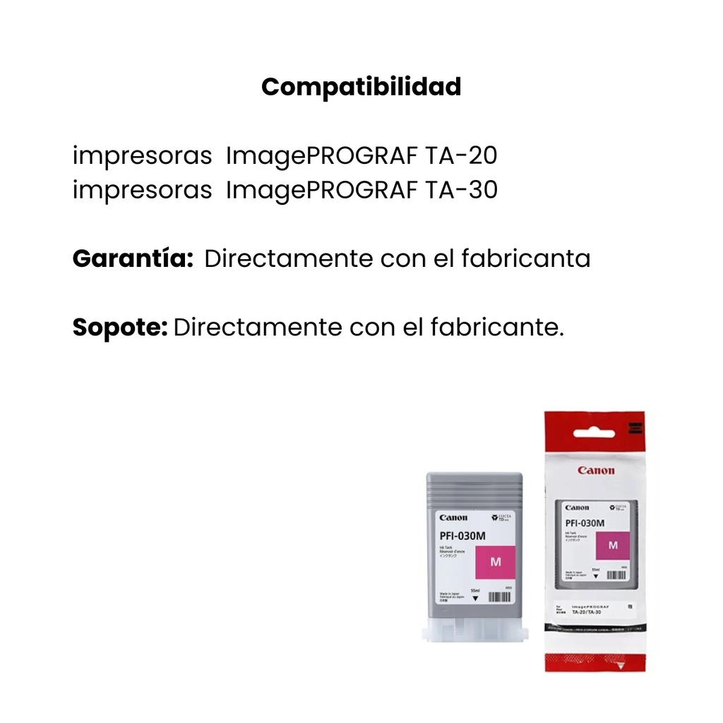 Tinta Canon PFI-030M Pigmentada Magenta Tank 55ml