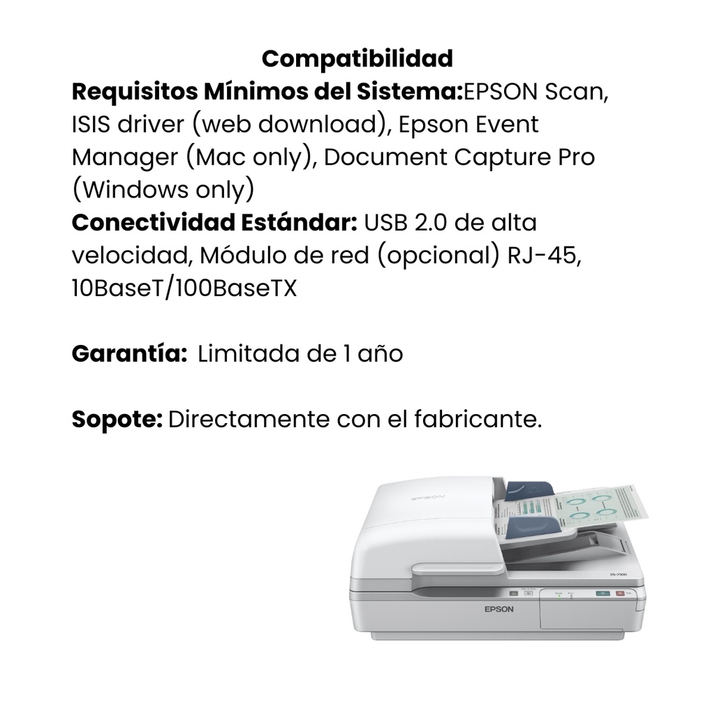 Escaner Epson WorkForce DS-6500 cama plana/ /Tamaños de Documento: (A4)/ Ciclo Diario: 3000 hojas