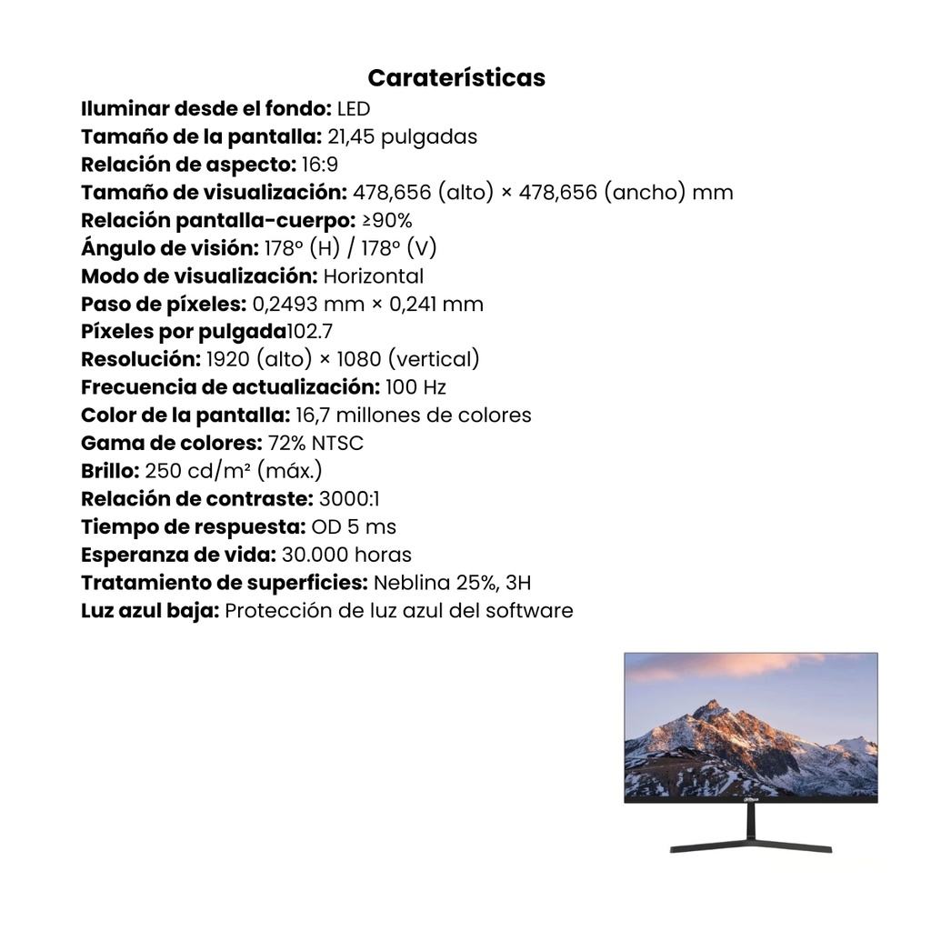 Monitor Alta Definición Dahua DHI-LM22-B200S 22" - Negro