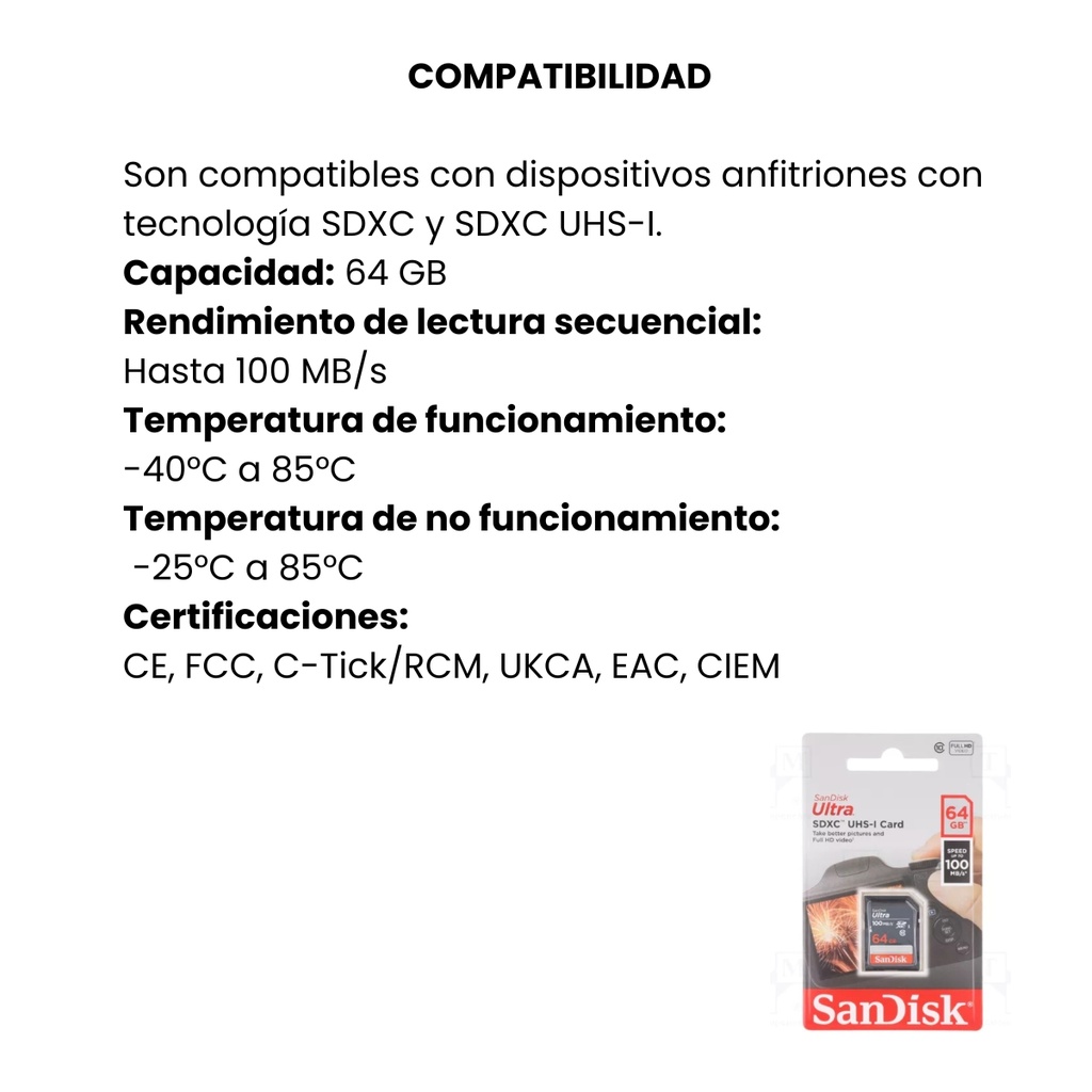 Memoria Micro SD Sandisk Ultra Class10-64Gb