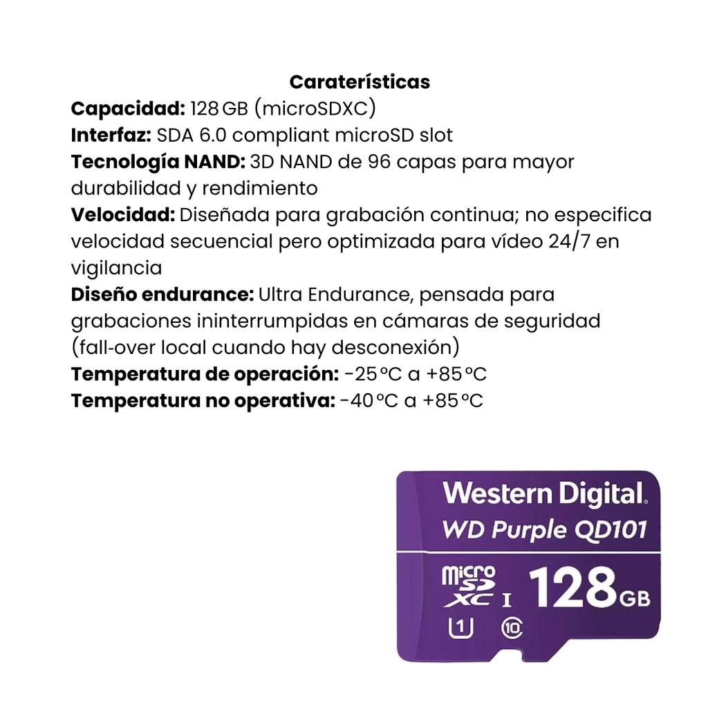 Memoria Micro SD Western Digital Púrpura 128 GB