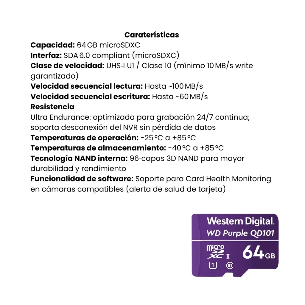 Memoria Micro SD Western Digital Púrpura 64 GB