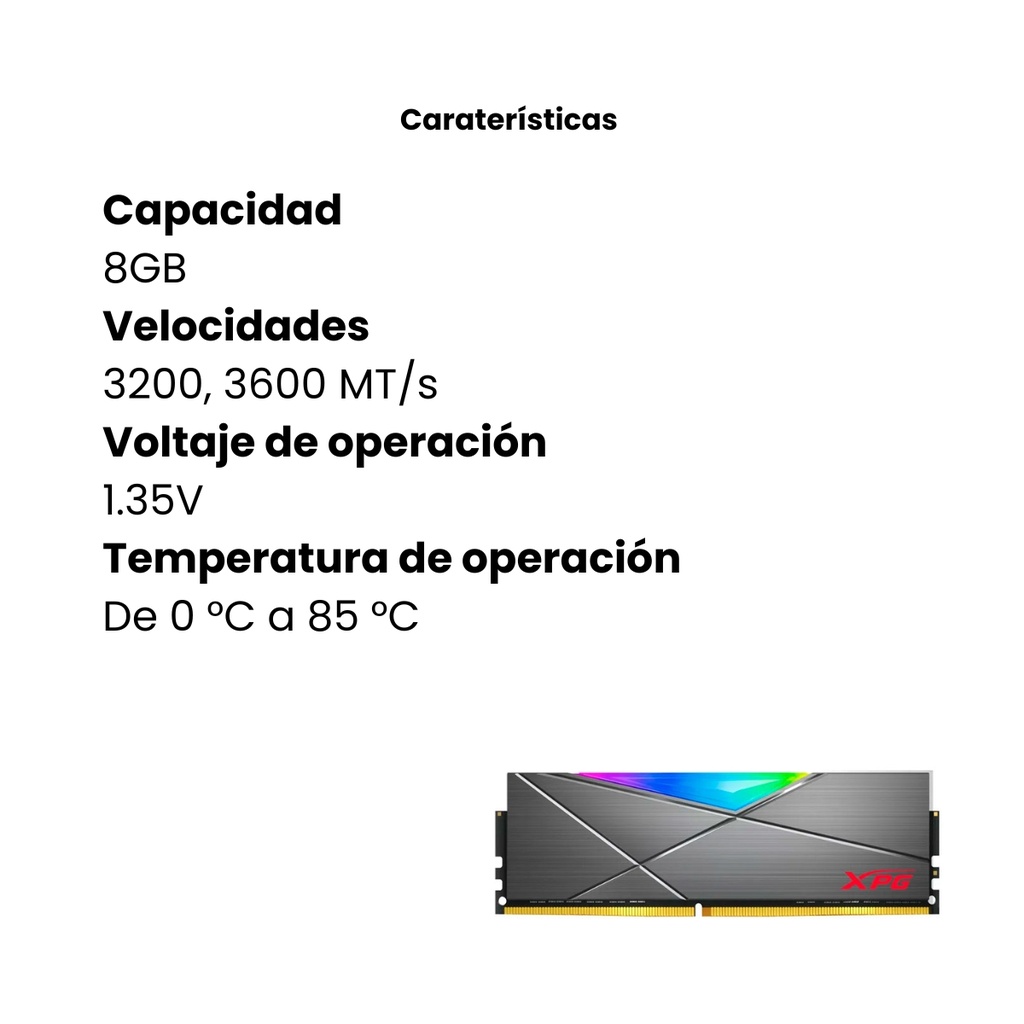 Memoria RAM XPG Negra Spectrix D50 8GB DDR4 Alto Rendimiento