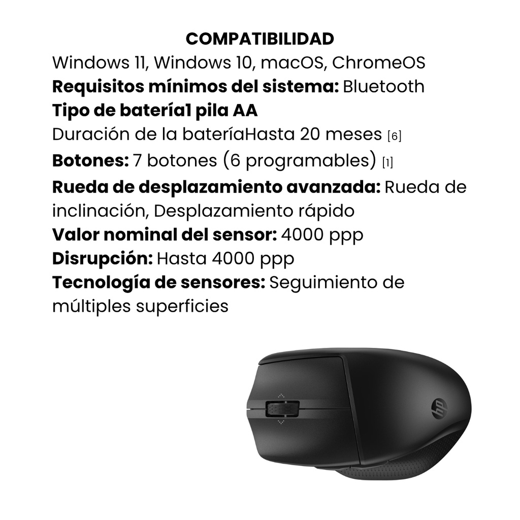 Mouse HP 480 Comfort Bluetooth - Negro