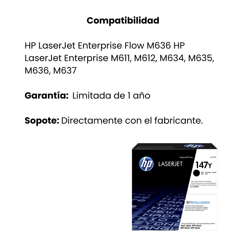 Cartucho Original De Tóner Hp 147Y, 42.000 Páginas Negro