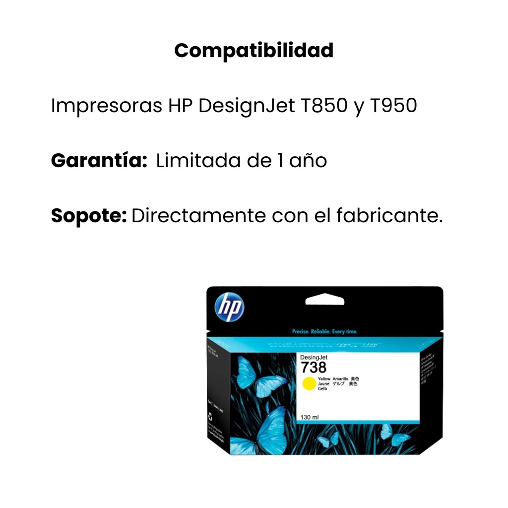 Cartucho Original de tinta HP 738 amarillo, 130 ml